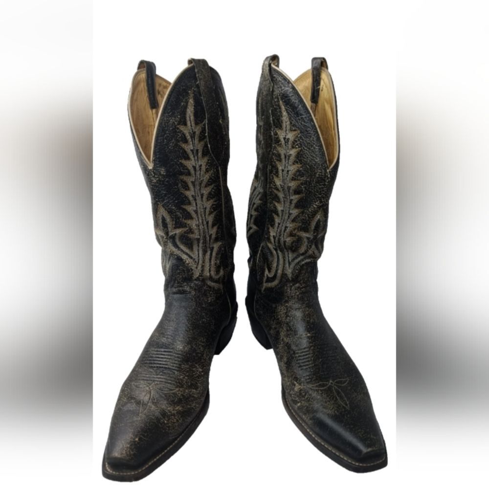 Tony Lama Distressed Black Leather Western Boots  Men's Size 10 D Style #C2387